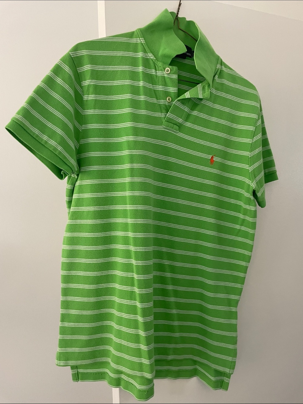 Polo by Ralph Lauren Lime Green Striped Polo with Orange Pony. Custom Fit